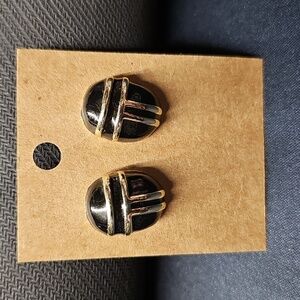 Vintage Black & Gold Enameled Post Back Earrings